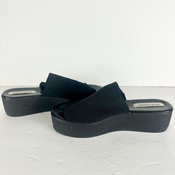 Vintage Steve Madden Y2k Slinky Platform Slide Sandal Size 10 Black 90s 00s - Picture 3 of 8